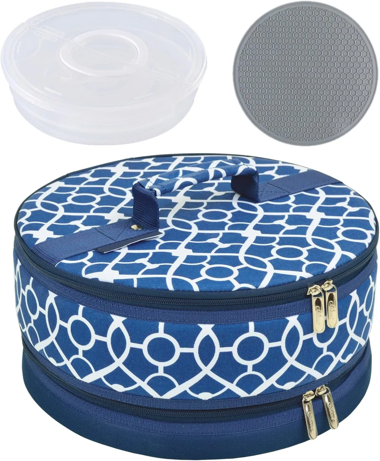 12.5x6 In Round Bucket Pie Carrier, Casserole Dish Carrier, Tin Foil Insulated Box Set With Double-Layer Preservation Box And Insulation Pad, Reusable Insulated Lunch Cooler Bag,Picnic Bag,Dining Bag