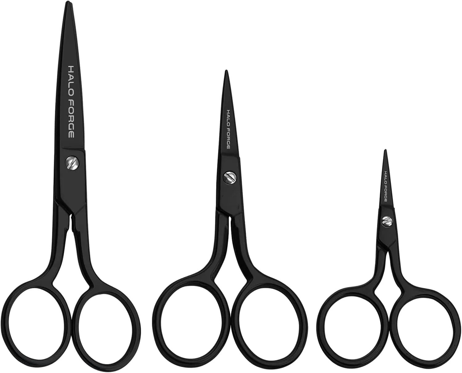 3 Pair Small Embroidery Scissors: Forged Stainless Steel Sharp Pointed Tip Precision Cutting Details Thread Yarn for fabric, sewing, craft, Needlework, 2.5 Inch, 3.5 Inch and 6 Inch Black