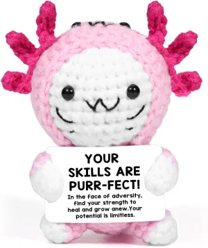 AICase Positive Crochet Axolotl,Crochet Cat Animals Stuff Inspirational Fanny Knitted Unique Small Ideas Decorations Birthday Gifts for Women Men Her Him Sister Mom Dad Girls Boys Fans_Hot Pink