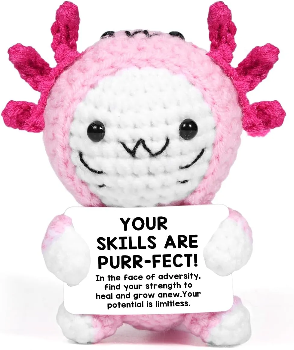 AICase Positive Crochet Axolotl,Crochet Cat Animals Stuff Inspirational Fanny Knitted Unique Small Ideas Decorations Birthday Gifts for Women Men Her Him Sister Mom Dad Girls Boys Fans_Hot Pink