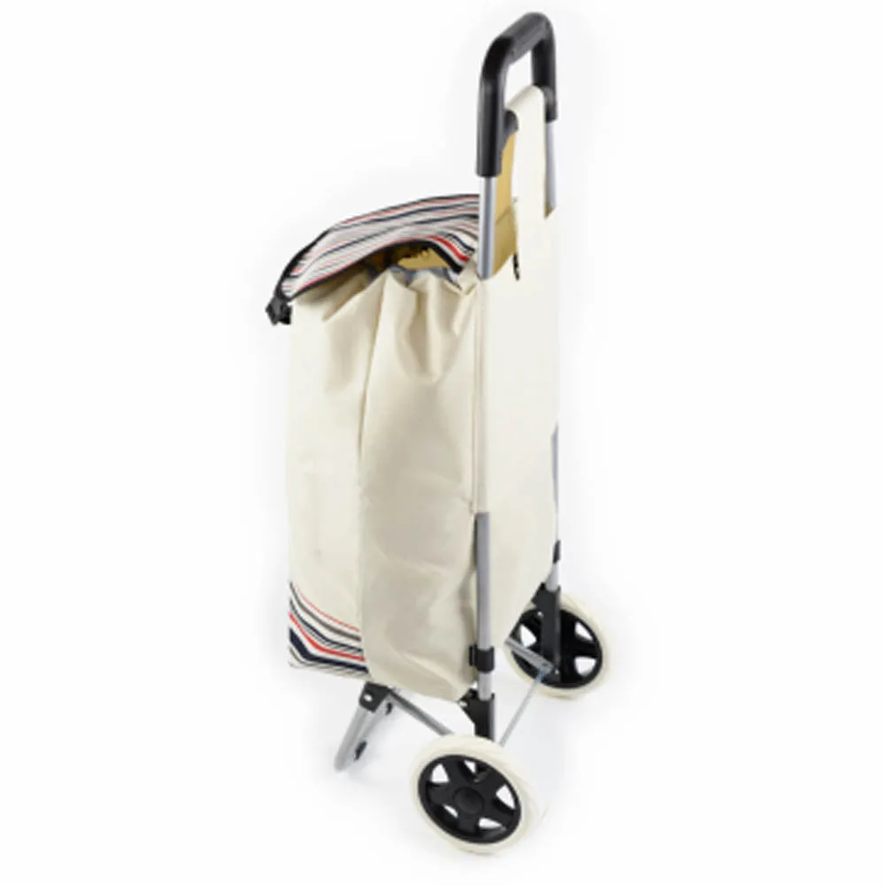 ATHome Shopping Foldable Push or Pull Trolley Dolly Cart - Rolling, Water Resistant, Lightweight, Hard Wearing Two-wheeled Cart For Groceries & Haul Laundry, Nude