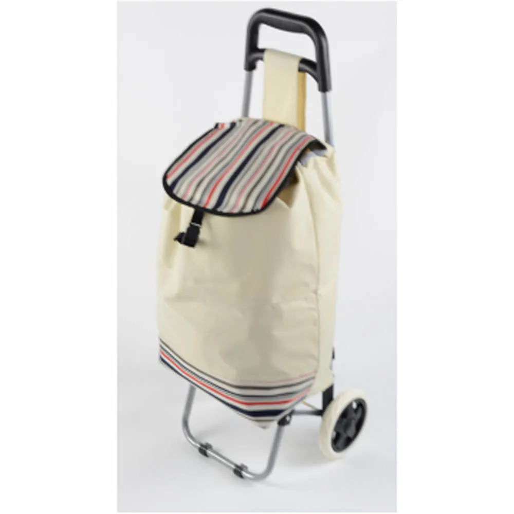 ATHome Shopping Foldable Push or Pull Trolley Dolly Cart - Rolling, Water Resistant, Lightweight, Hard Wearing Two-wheeled Cart For Groceries & Haul Laundry, Nude