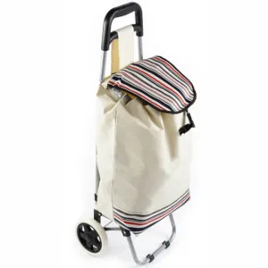 ATHome Shopping Foldable Push or Pull Trolley Dolly Cart - Rolling, Water Resistant, Lightweight, Hard Wearing Two-wheeled Cart For Groceries & Haul Laundry, Nude