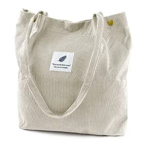Ayieyill Corduroy Tote Bag for Women Girl Canvas Shoulder Cord Purse with Inner Pocket