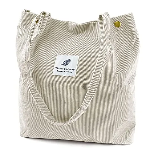 Ayieyill Corduroy Tote Bag for Women Girl Canvas Shoulder Cord Purse with Inner Pocket
