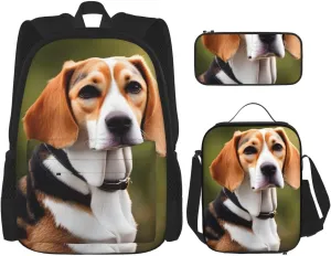 Beagle Dog Print Pencil Case Lightweight Casual Fashion Backpack Lunch Bag Large Capacity Travel Bag