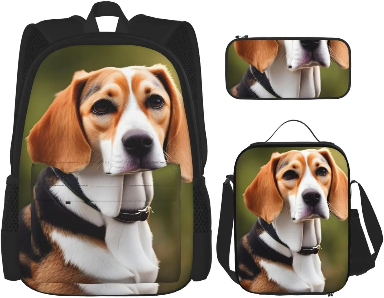 Beagle Dog Print Pencil Case Lightweight Casual Fashion Backpack Lunch Bag Large Capacity Travel Bag