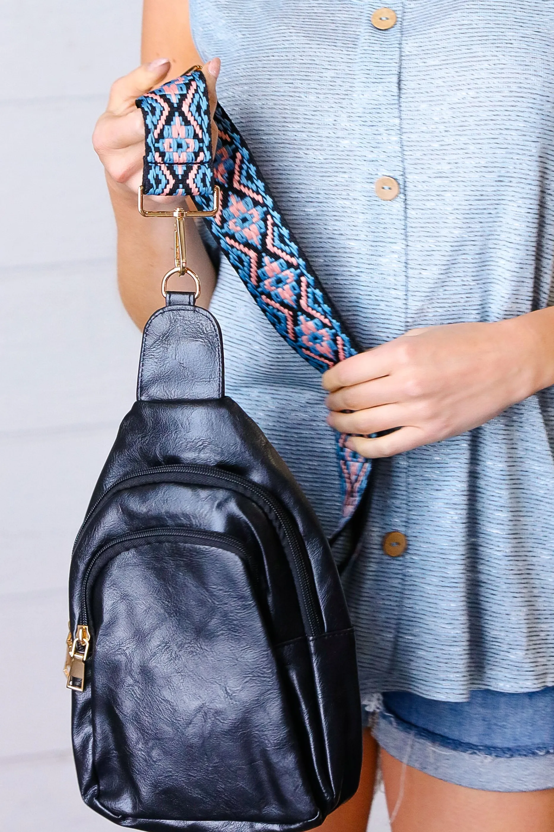 Black Vegan Leather Designer Strap Lined Sling