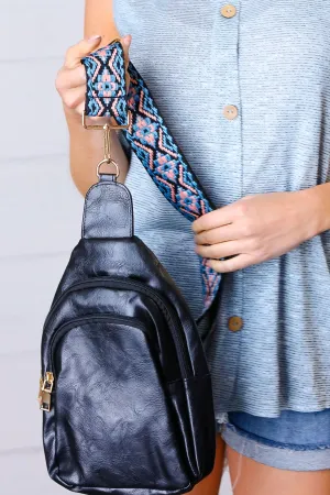 Black Vegan Leather Designer Strap Lined Sling