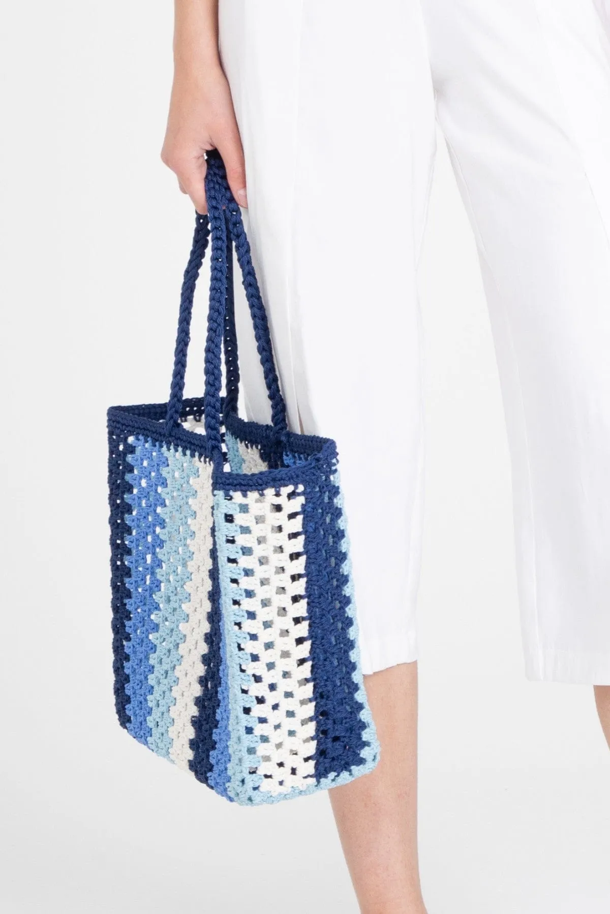 Blue and White Crochet Bag