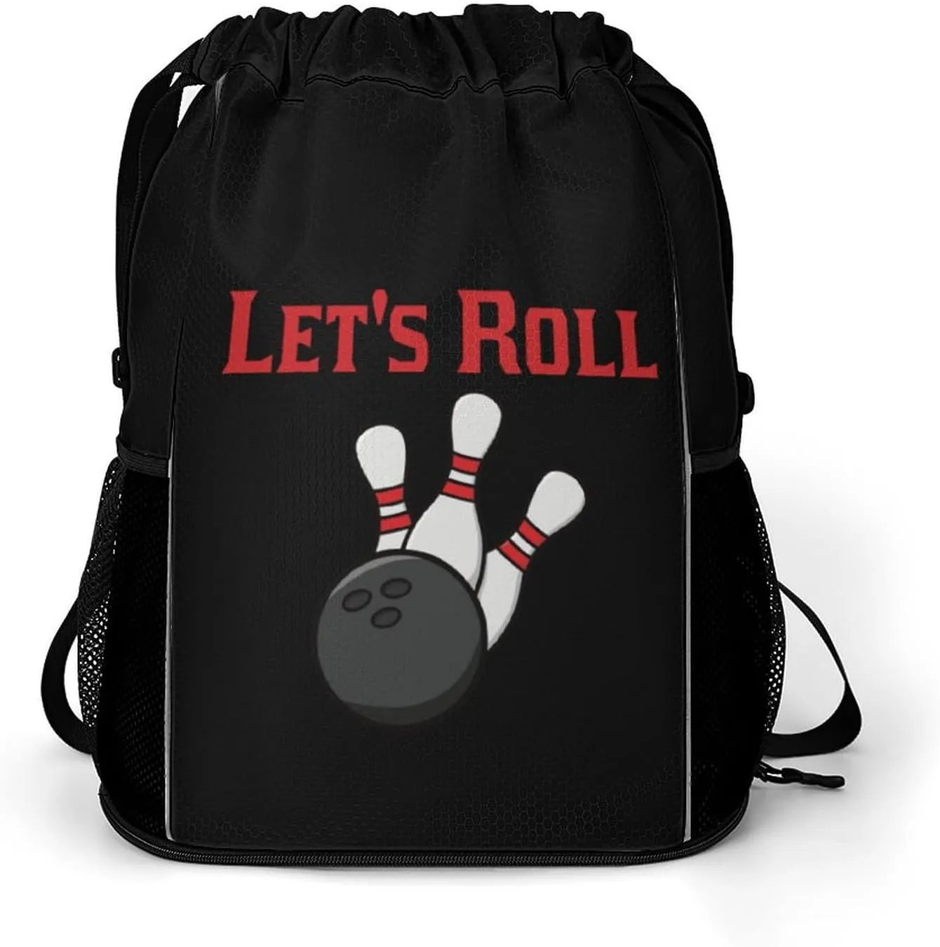 Bowling Let's Roll Fashion Drawstring Backpack Waterproof Swim Gym Bag for Women Men Hiking