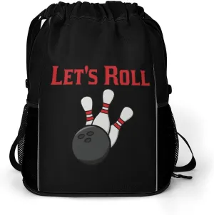 Bowling Let's Roll Fashion Drawstring Backpack Waterproof Swim Gym Bag for Women Men Hiking