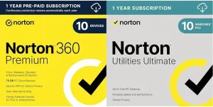 Bundle - Norton 360 Premium, for 10 Devices - Includes VPN, Cloud Backup & Dark Web Monitoring [Download]   Norton Utilities Ultimate  cleans and speeds up your PC, Windows PCs only [Download]