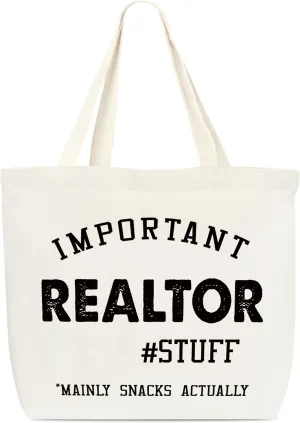 Canvas Tote Bag, Important Realtor Stuff Tote Bag, Appreciation Gift, Funny Tote Bag, Library Tote, Reusable Grocery Shopping Bag, Library Shoulder Bag For Man Realtor Friends C(12), Large