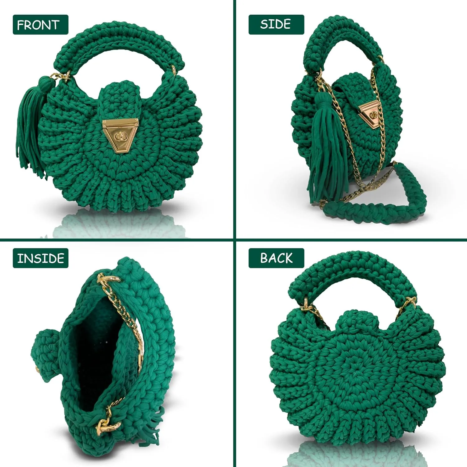 CHQEL Evening Clutch Bag for Women, Handmade Crochet Wedding Party Purse, Small Flap Formal Crossbody Handbag Evening Clutch