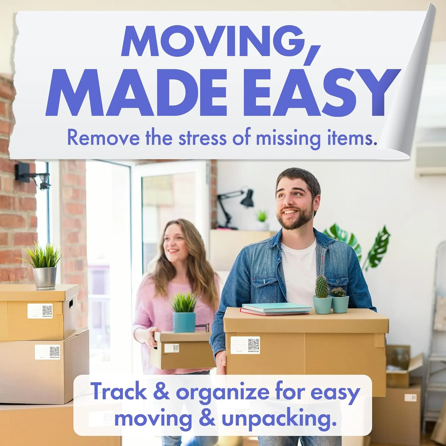 Code Durable Labels (3" x 5") for Storage & Moving - 40 USA-Made Inventory Stickers with Free Organization App