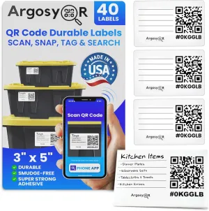 Code Durable Labels (3" x 5") for Storage & Moving - 40 USA-Made Inventory Stickers with Free Organization App