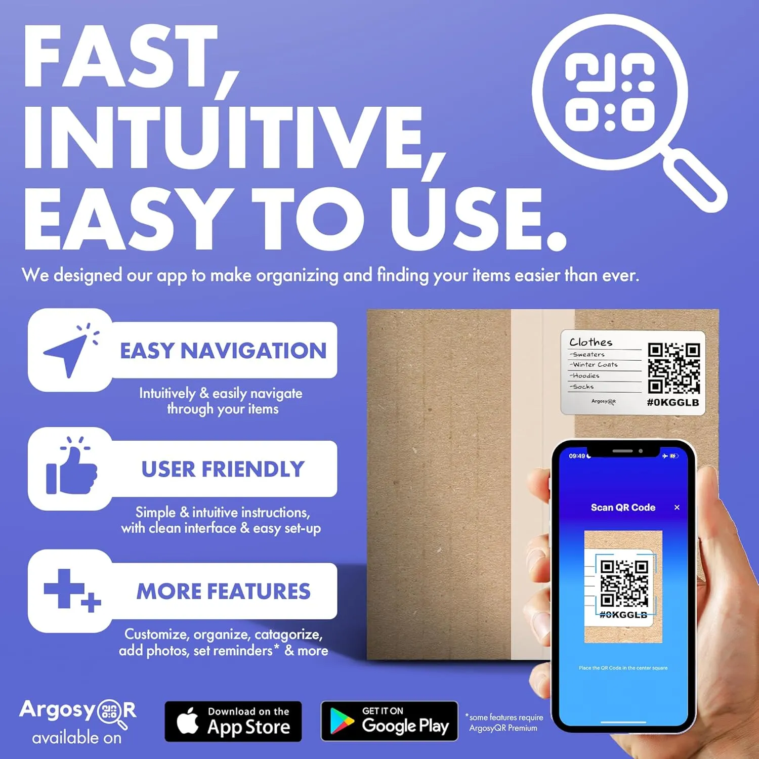 Code Durable Labels (3" x 5") for Storage & Moving - 40 USA-Made Inventory Stickers with Free Organization App
