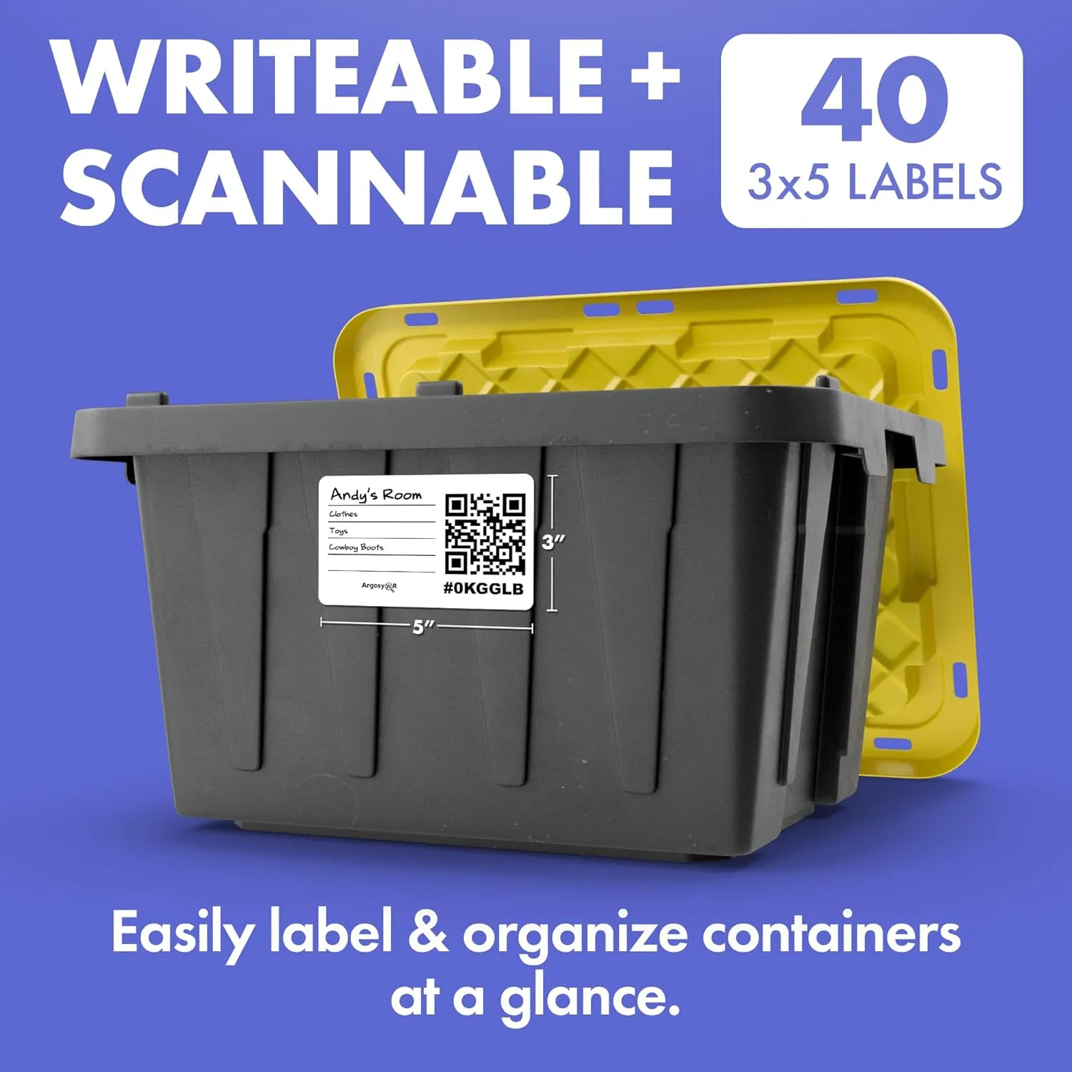 Code Durable Labels (3" x 5") for Storage & Moving - 40 USA-Made Inventory Stickers with Free Organization App