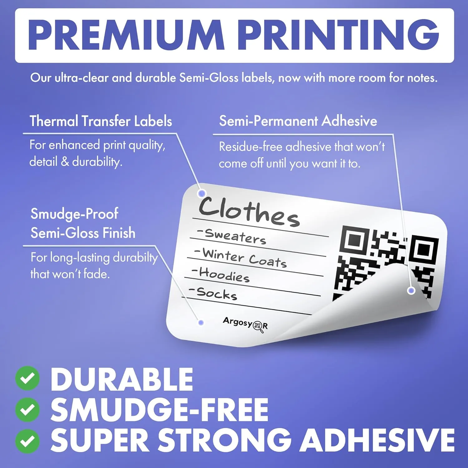 Code Durable Labels (3" x 5") for Storage & Moving - 40 USA-Made Inventory Stickers with Free Organization App