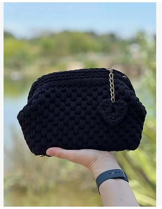Crochet Evening Wedding Party Clutch Purse (BURS BLACK)