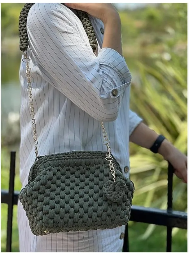 Crochet Evening Wedding Party Clutch Purse (BURS GREEN)