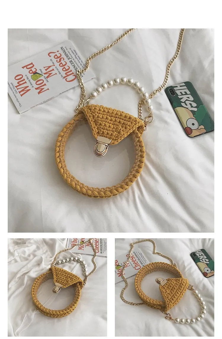 Cute Round Black(Flap) Crochet Crossbody Purse PMMA Crochet Shoulder Round Handbag for Girl Circle Crochet Crossbody Purses