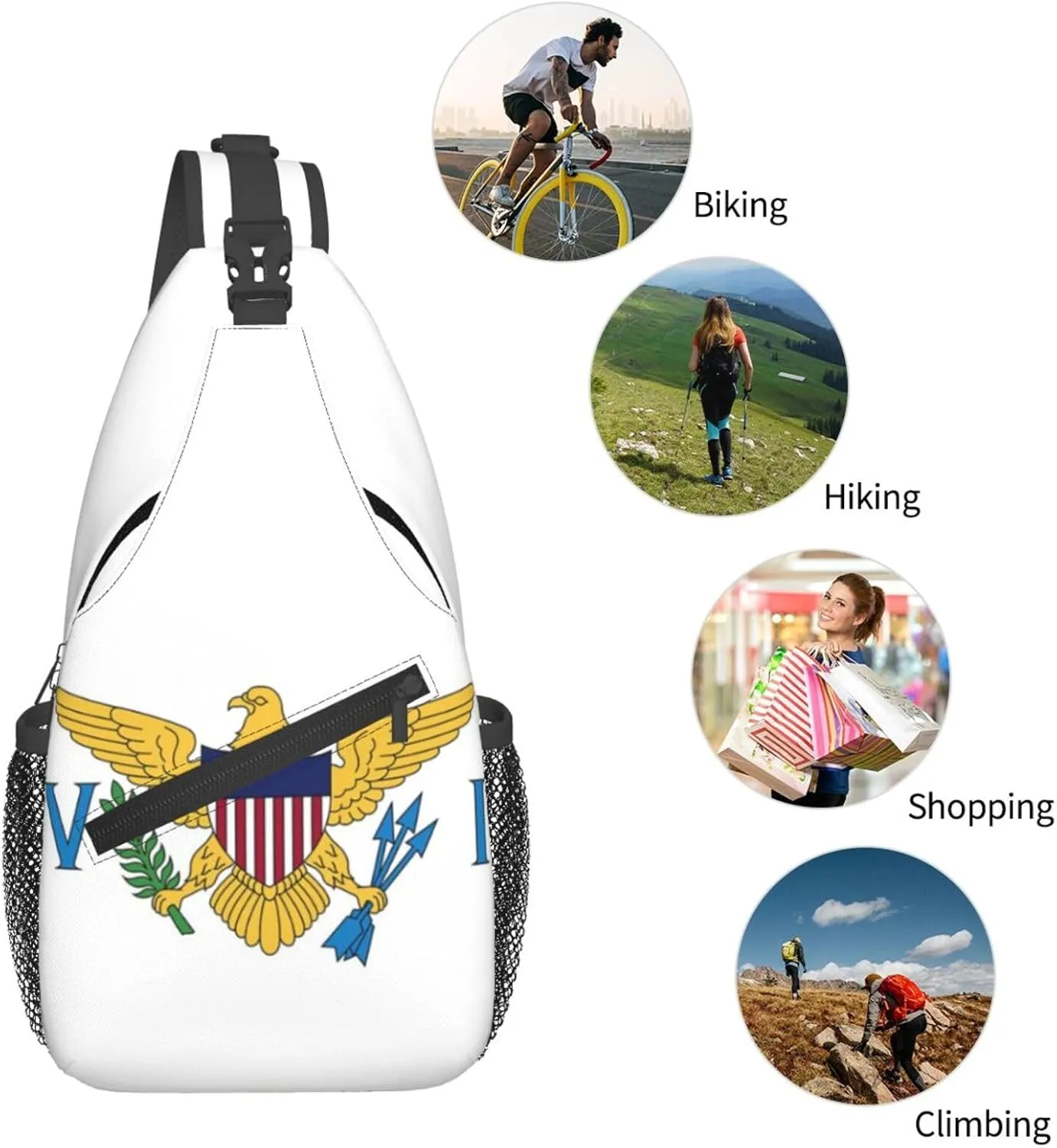 Cute Virgin Islands Flag Sling Backpack, Multipurpose Crossbody Shoulder Bag Travel Hiking Daypack for Men Women
