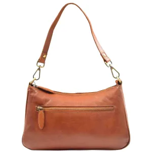 DR558 Women's Genuine Leather Shoulder Cross Body Bag Cognac