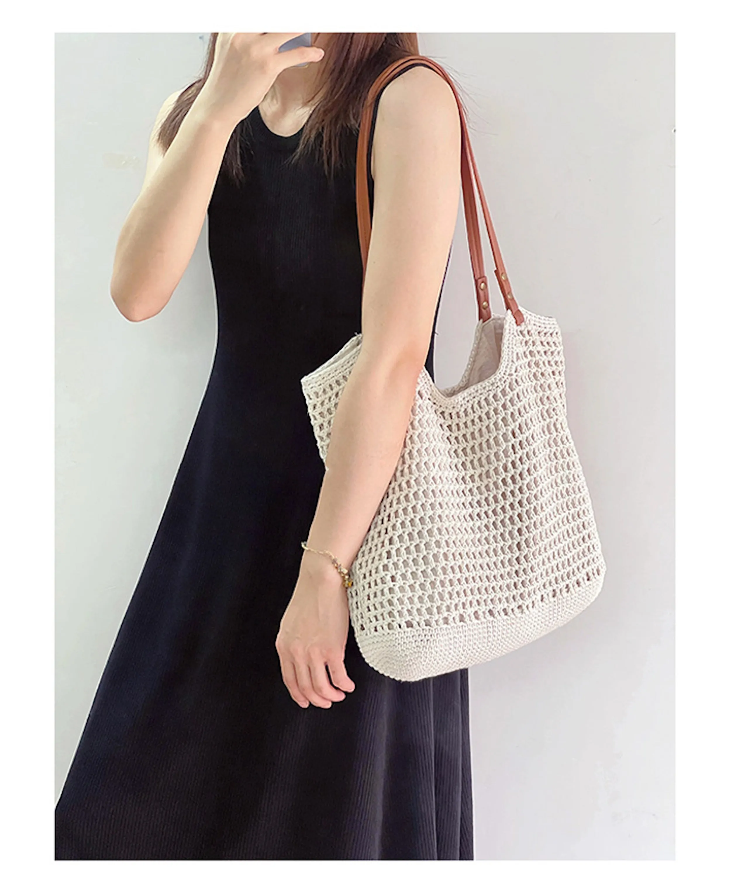 Elena Handbags Oversized Cotton Knitted Shoulder Bag