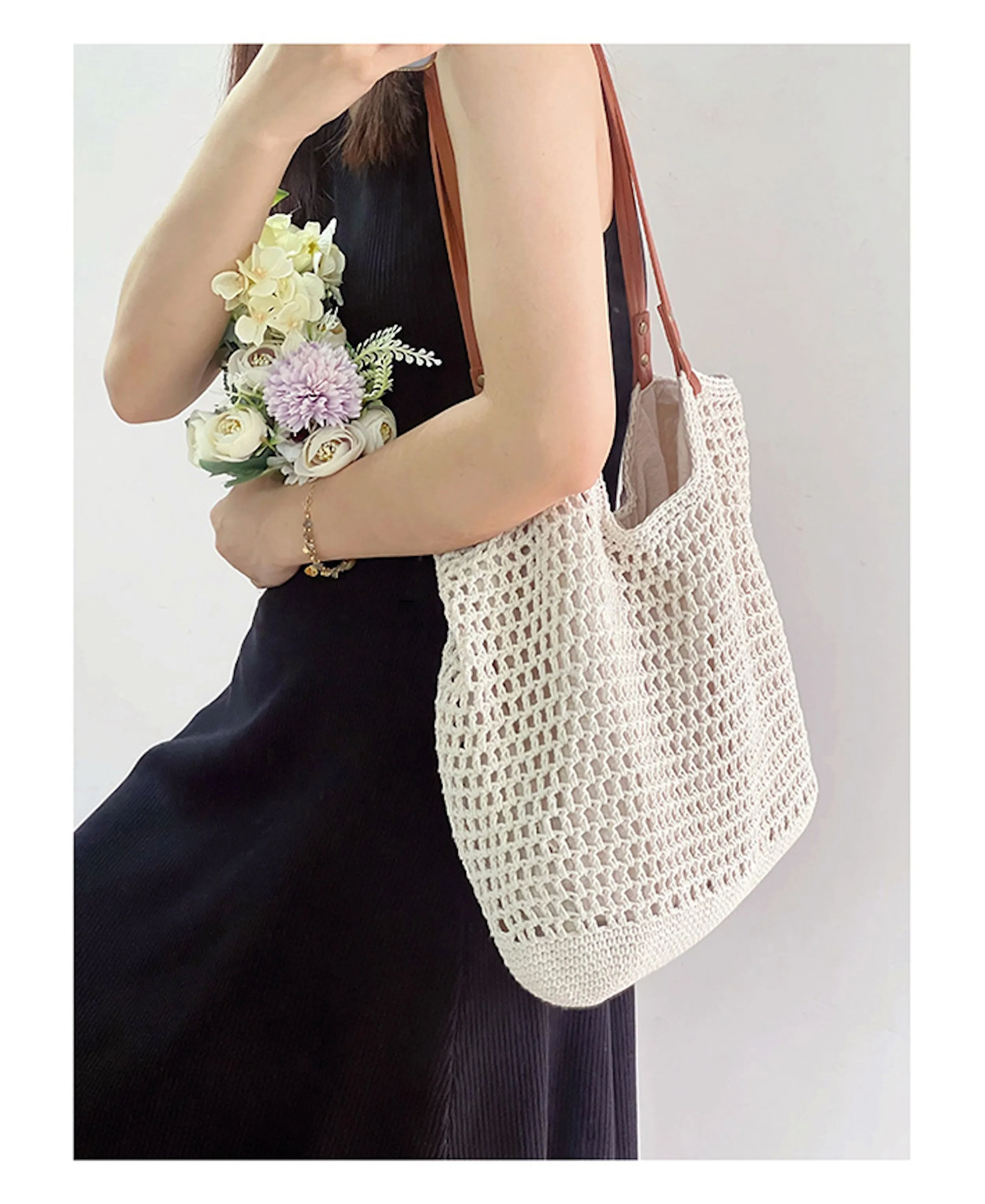 Elena Handbags Oversized Cotton Knitted Shoulder Bag