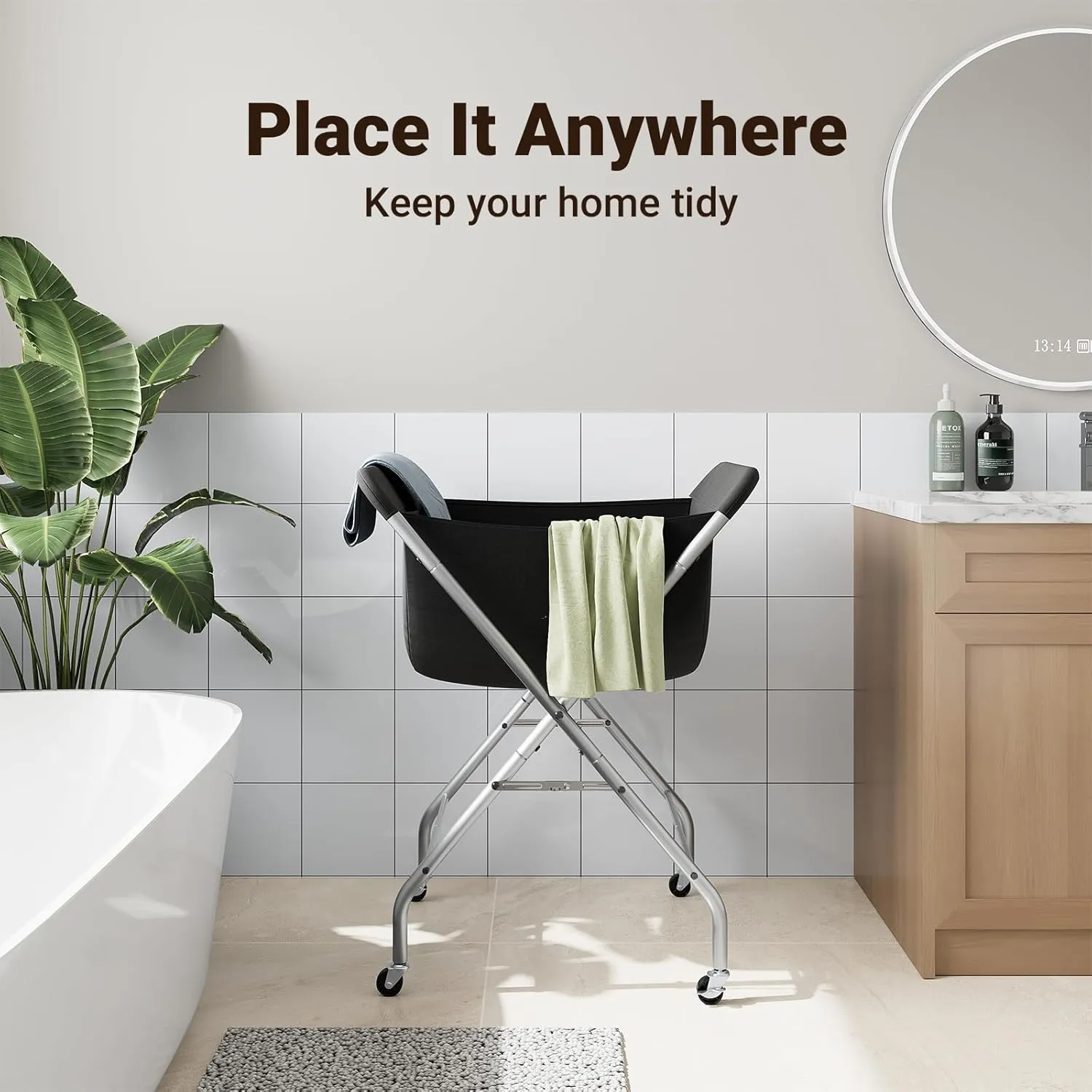 ELYKEN Laundry Cart with Wheels, 33H Easy Rolling Laundry Hamper with Removable Liner Bag, Sturdy Metal Frame Clothes Basket with 4 Casters and 2 Brakes