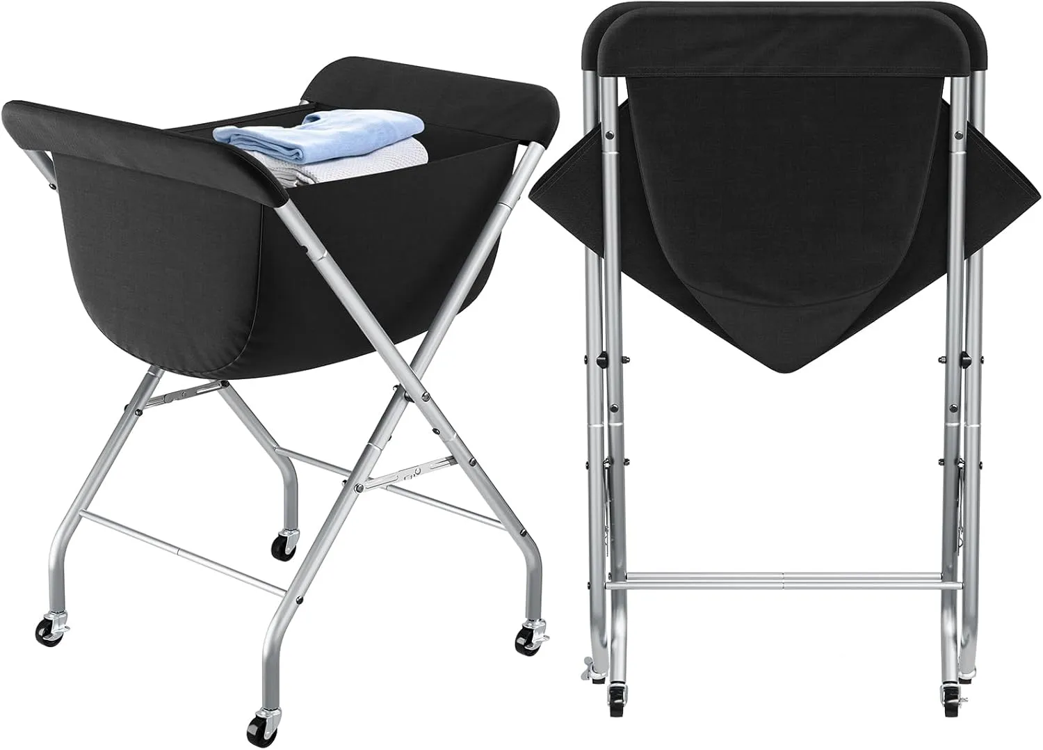 ELYKEN Laundry Cart with Wheels, 33H Easy Rolling Laundry Hamper with Removable Liner Bag, Sturdy Metal Frame Clothes Basket with 4 Casters and 2 Brakes