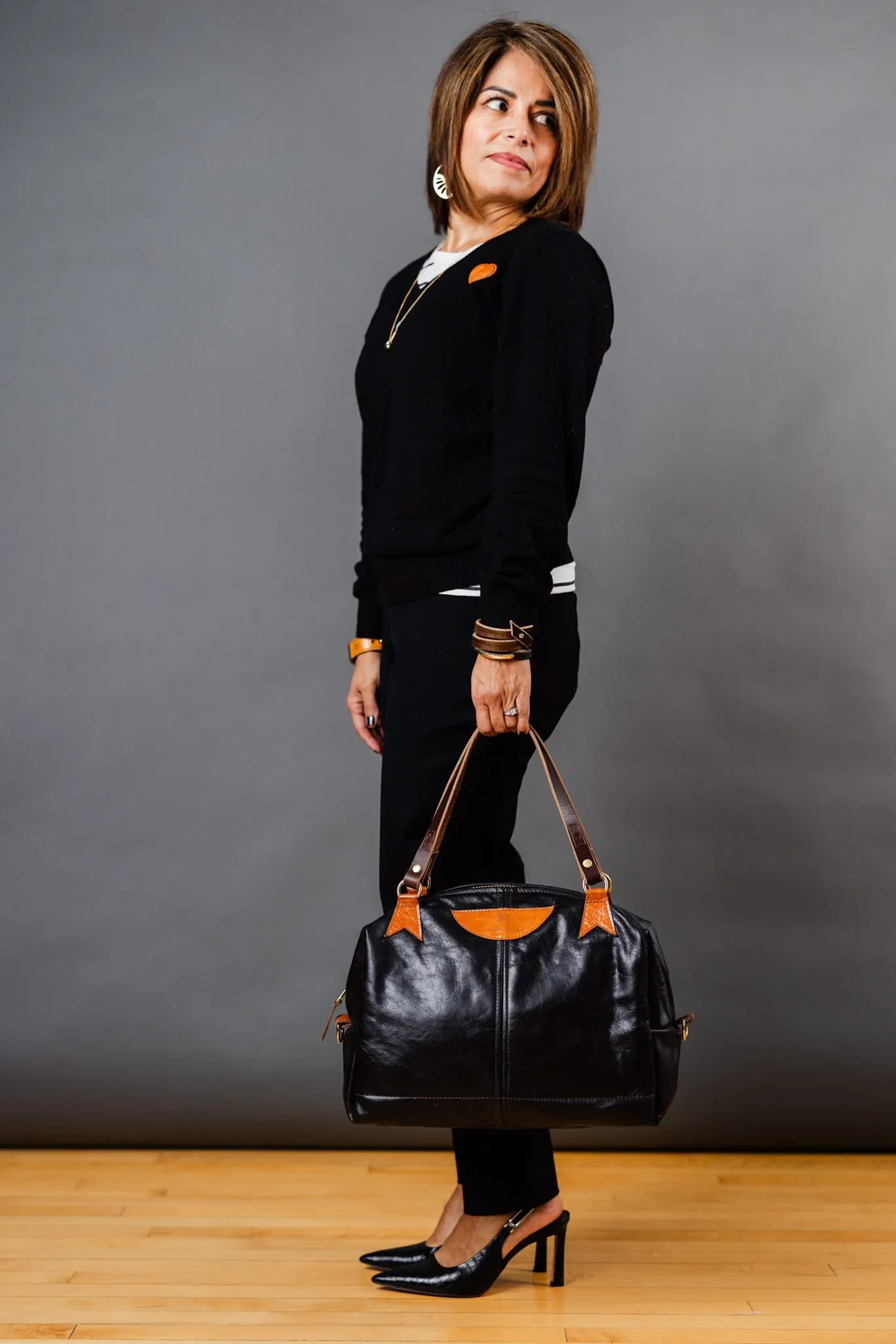 Everyday Collection | Eliza Satchel   Shoulder Tote | Black   Whiskey