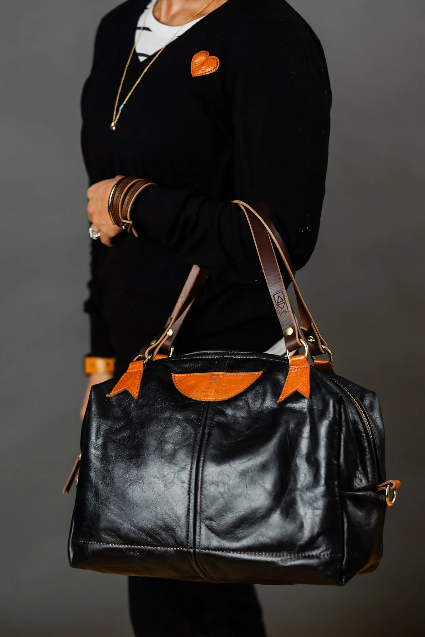 Everyday Collection | Eliza Satchel   Shoulder Tote | Black   Whiskey