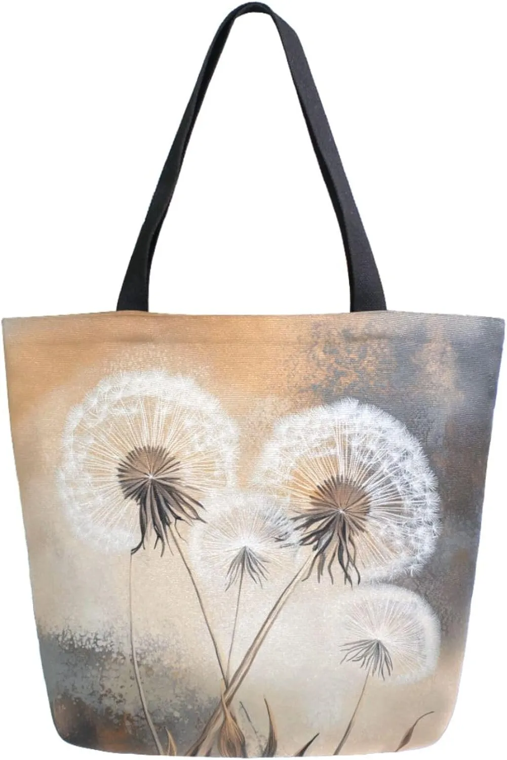 Fashion Extra Large Shoulder Grocery Tote Bag, Retro Painting Wild Dandelion Canvas Durable Daily Weekender Handle Bag for Gym Picnic Yoga Beach Travel Kitchen Market Grocery Shopping