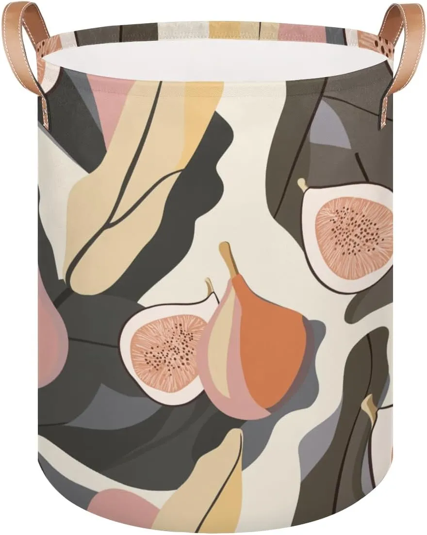 Figs Art Laundry Hamper Collapsible Laundry Basket with Handles Large Round Dirty Clothes Hamper for Bathroom Bedroom Dorm 20.8 x 16 Inch