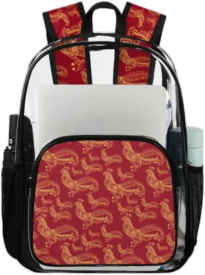 Fire Cock Clear Backpack Stadium Approved Heavy Duty Transparent Backpack for Women Men Large PVC See Through Bag for Sports Event Concert Festival Work Travel