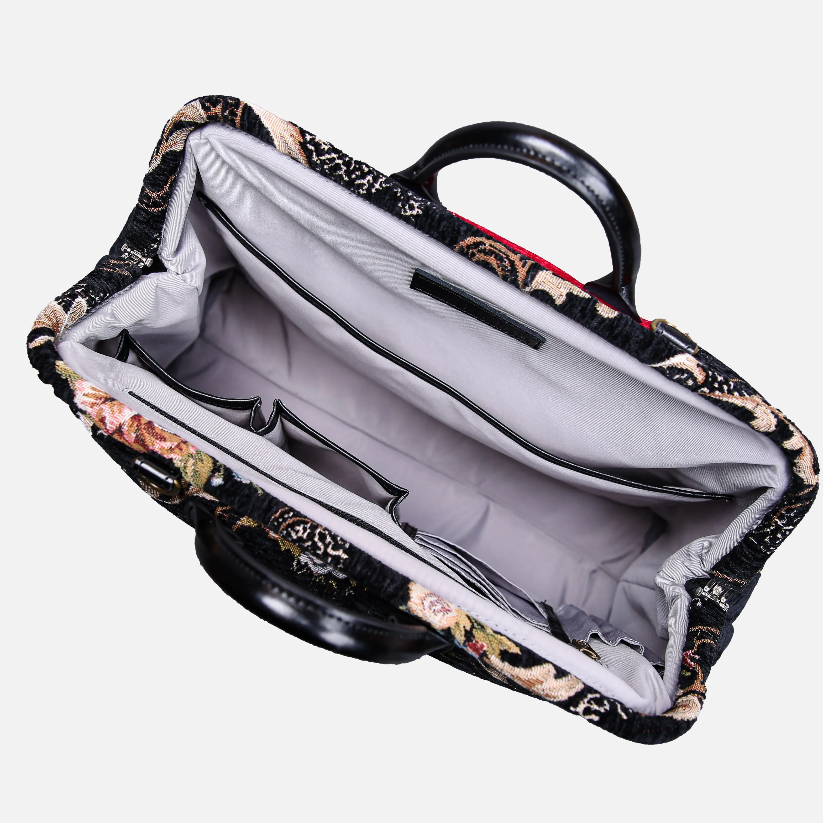 Floral Black Leather Black Laptop Work Bag