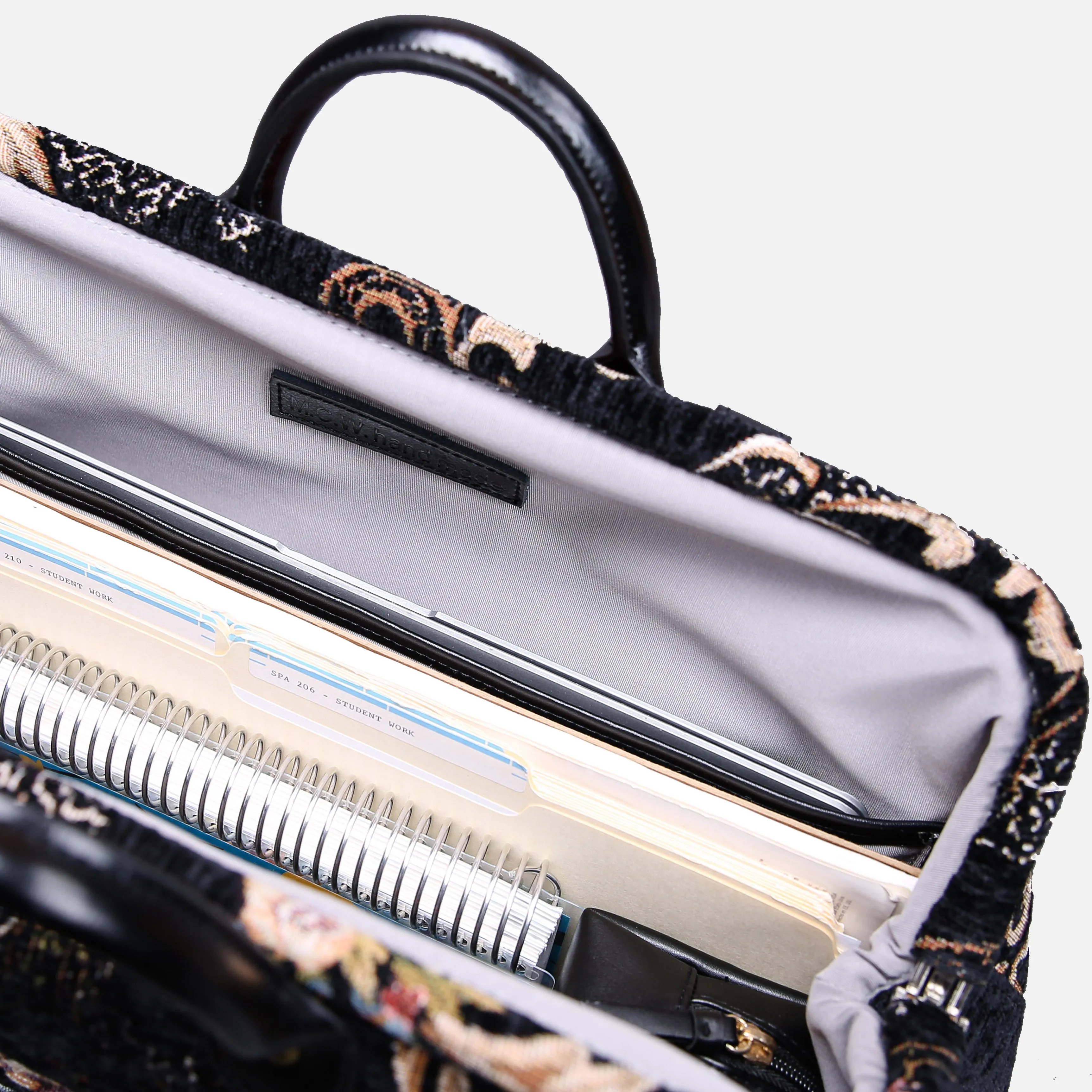 Floral Black Leather Black Laptop Work Bag