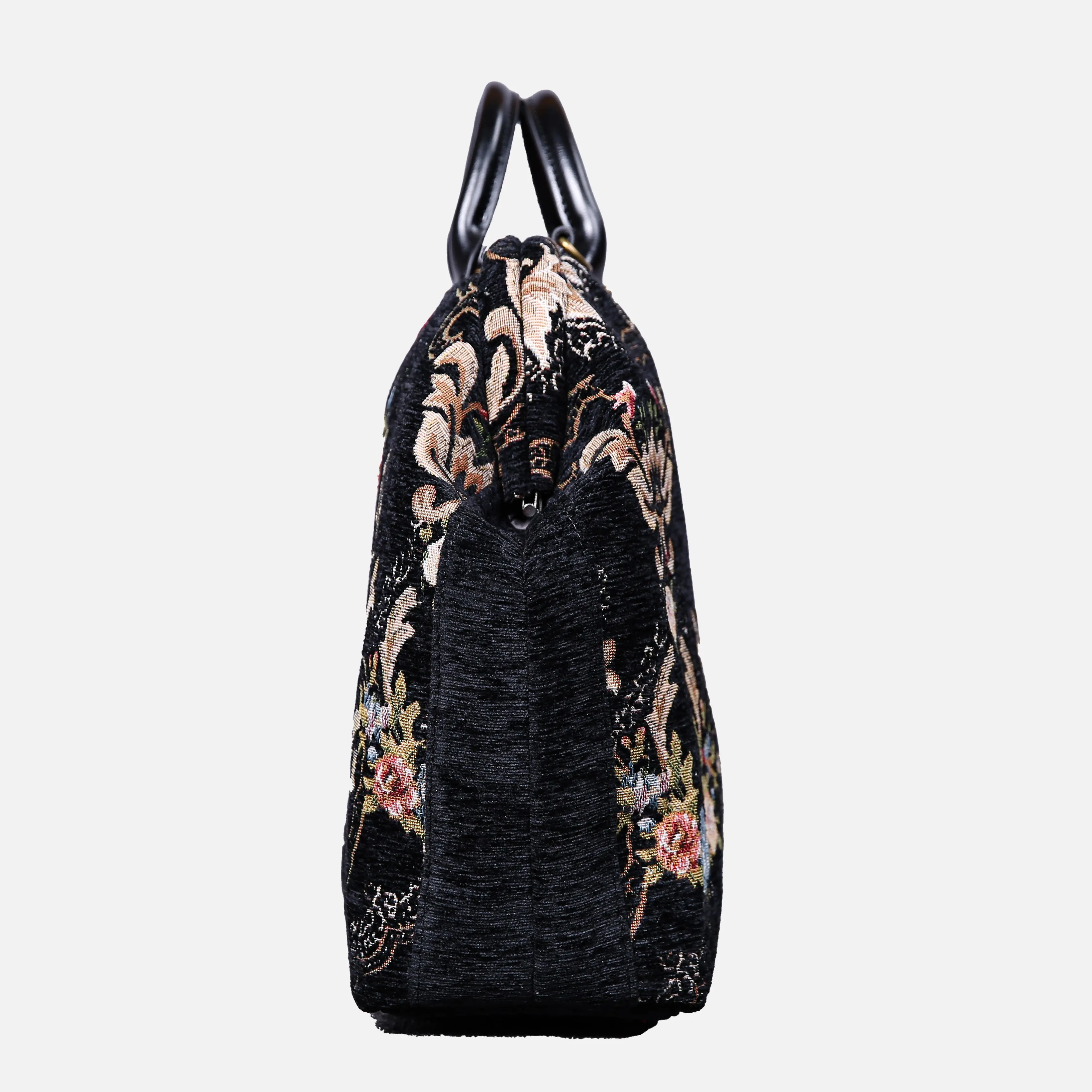 Floral Black Leather Black Laptop Work Bag
