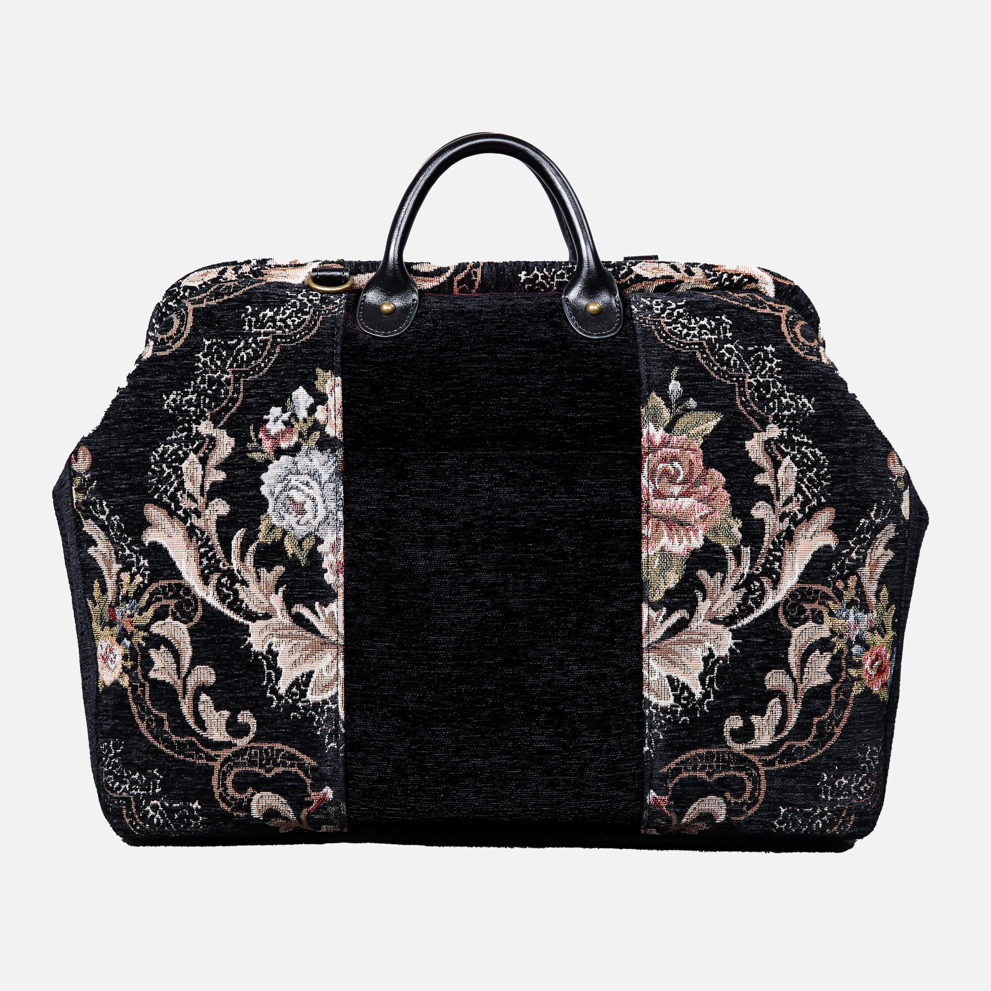 Floral Black Leather Black Laptop Work Bag