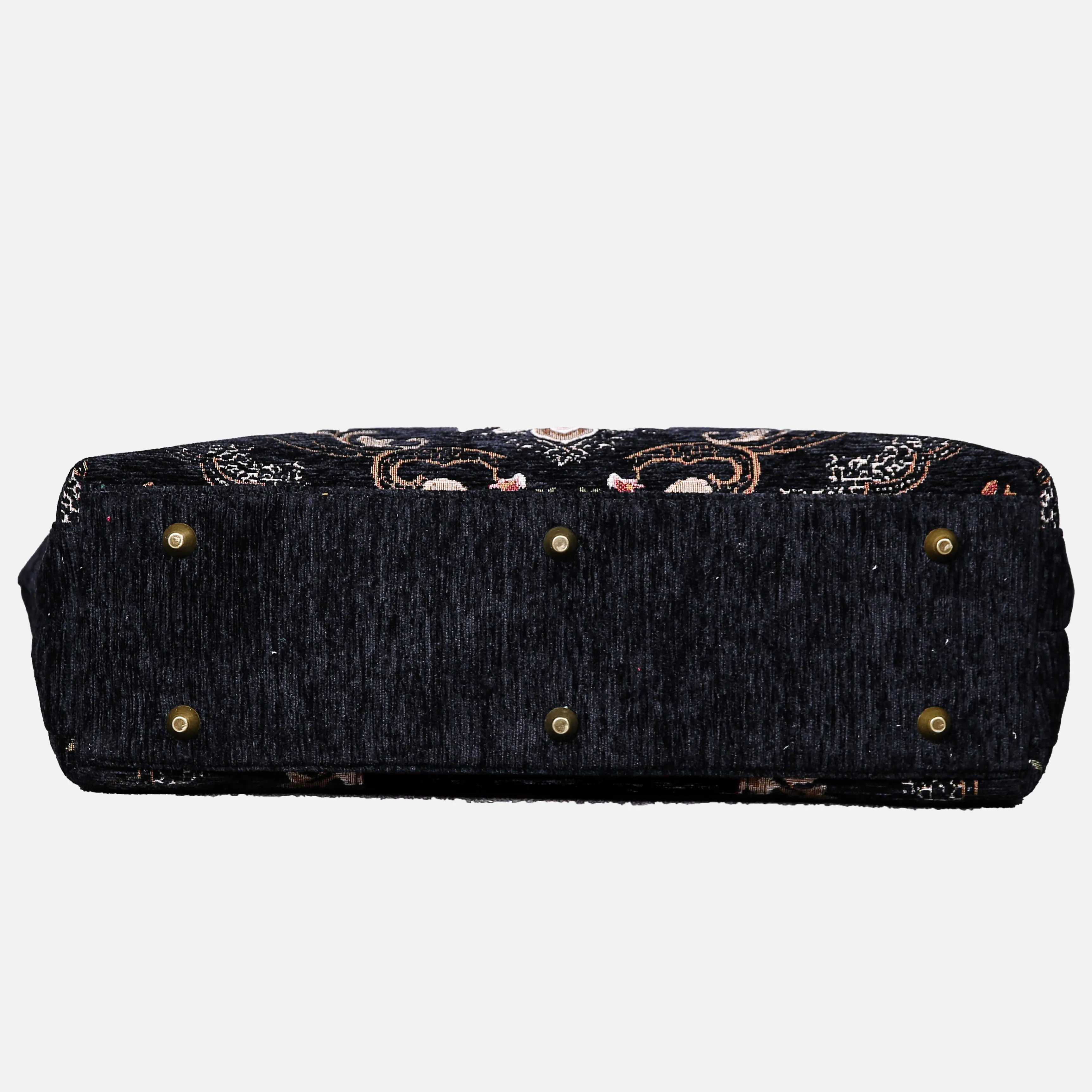 Floral Black Leather Black Laptop Work Bag