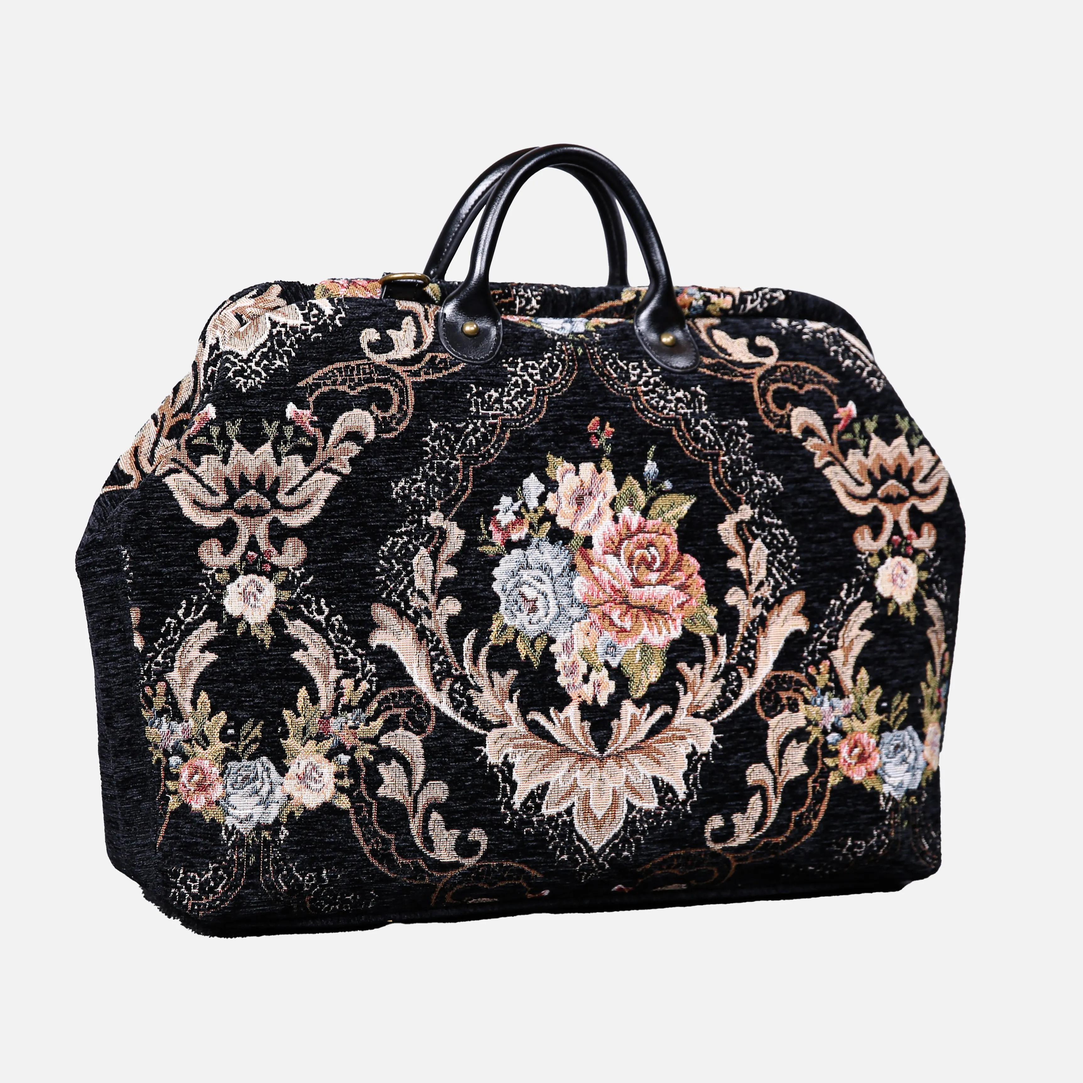 Floral Black Leather Black Laptop Work Bag