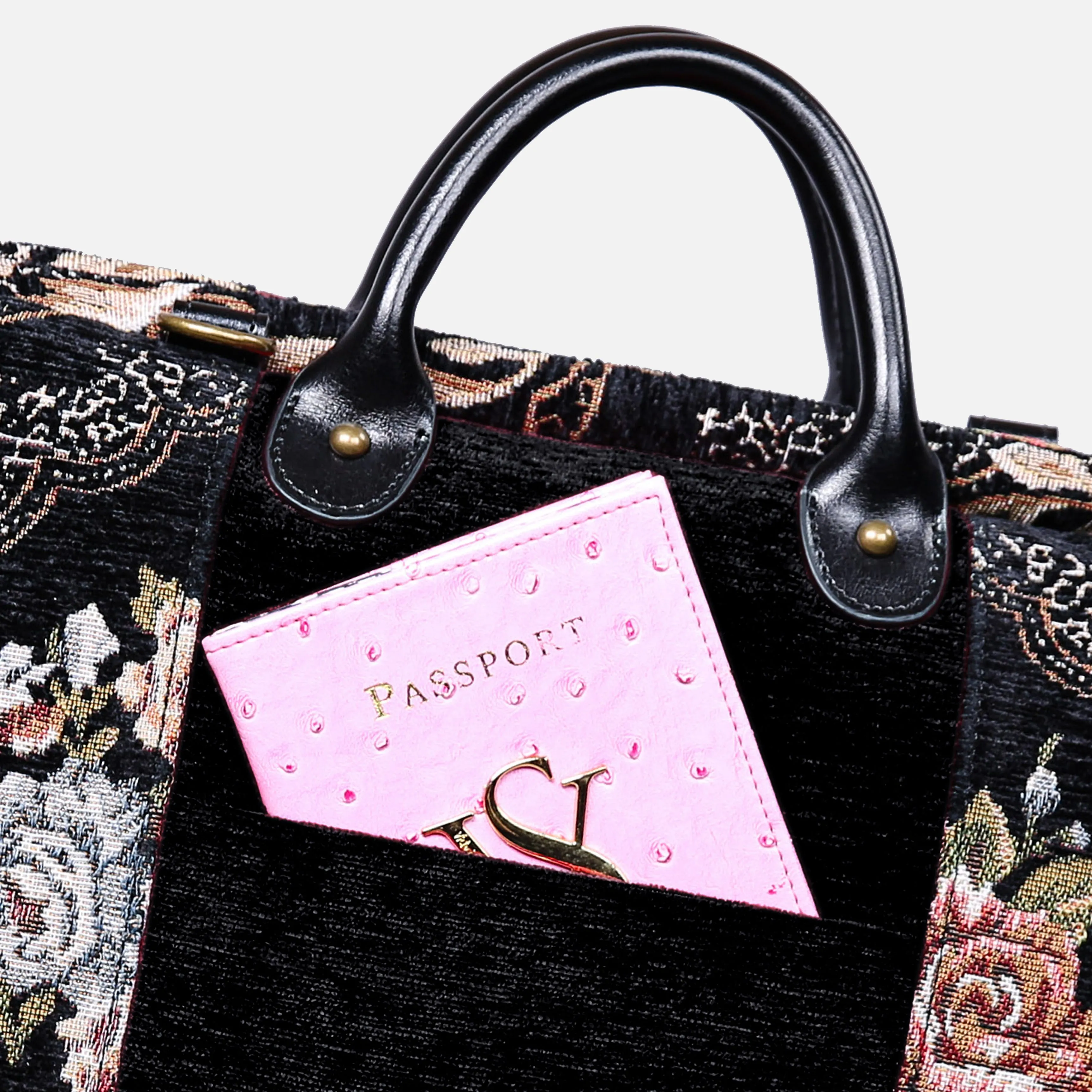 Floral Black Leather Black Laptop Work Bag