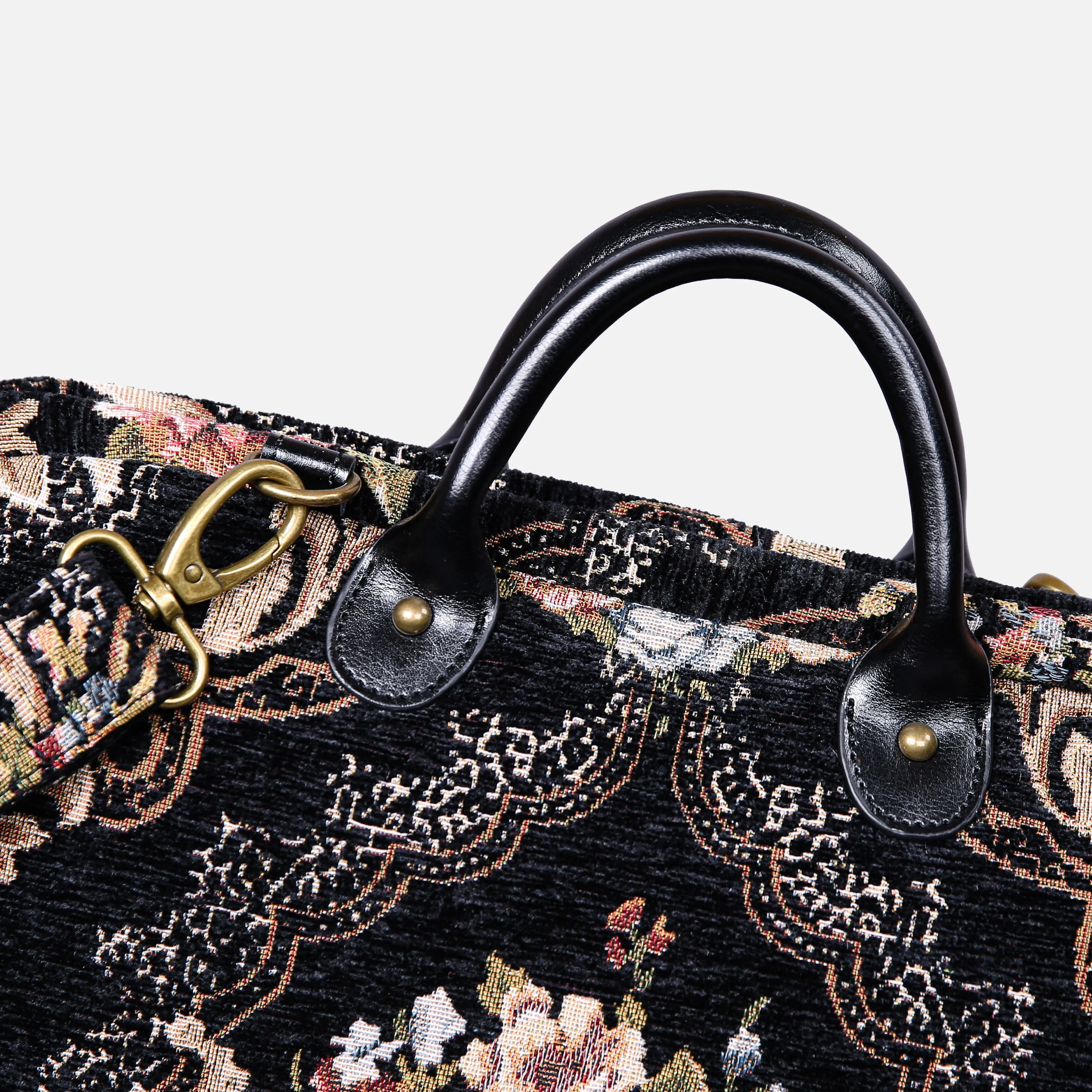 Floral Black Leather Black Laptop Work Bag