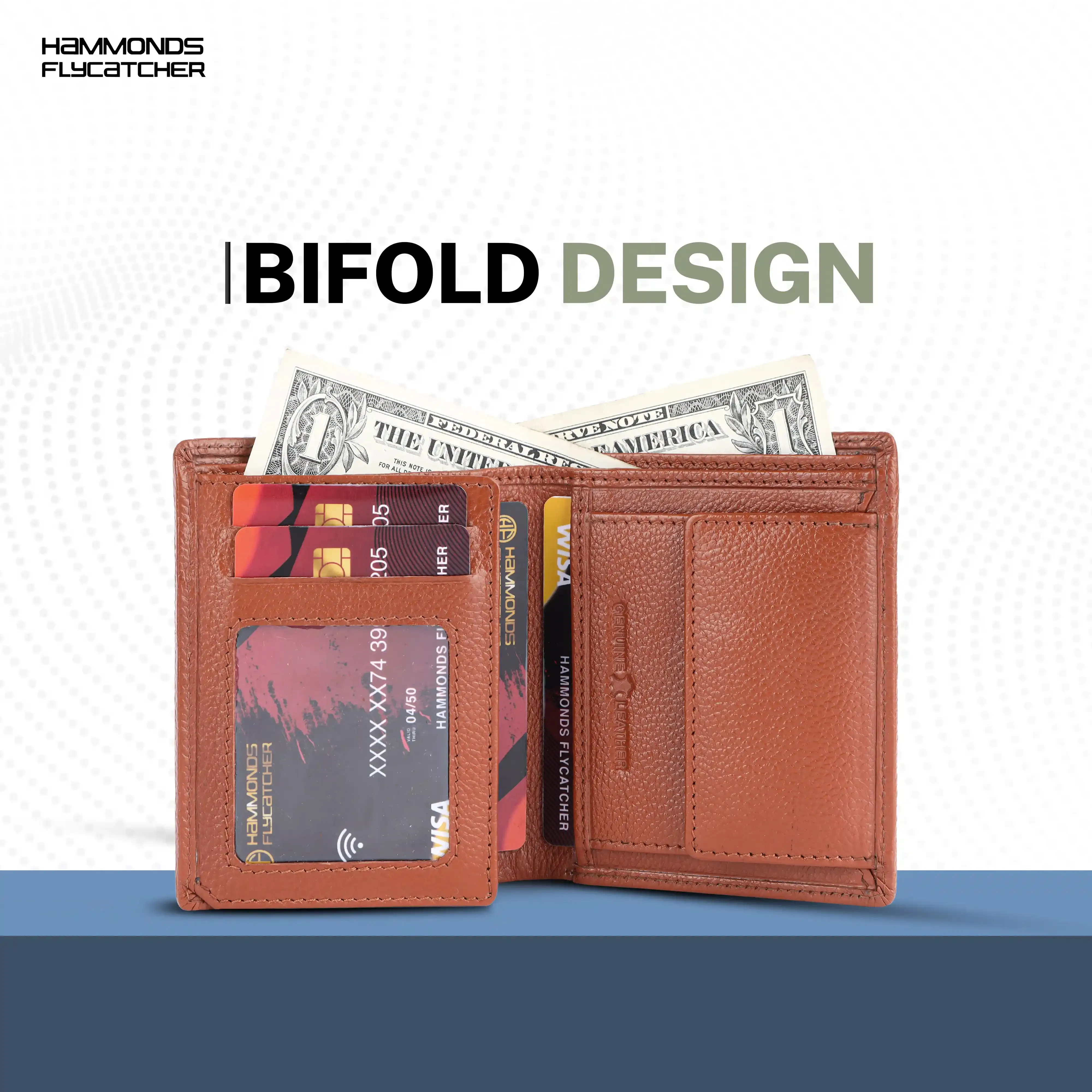 Genuine Leather Money Wallet for Men, RFID Protected - Bi-Fold