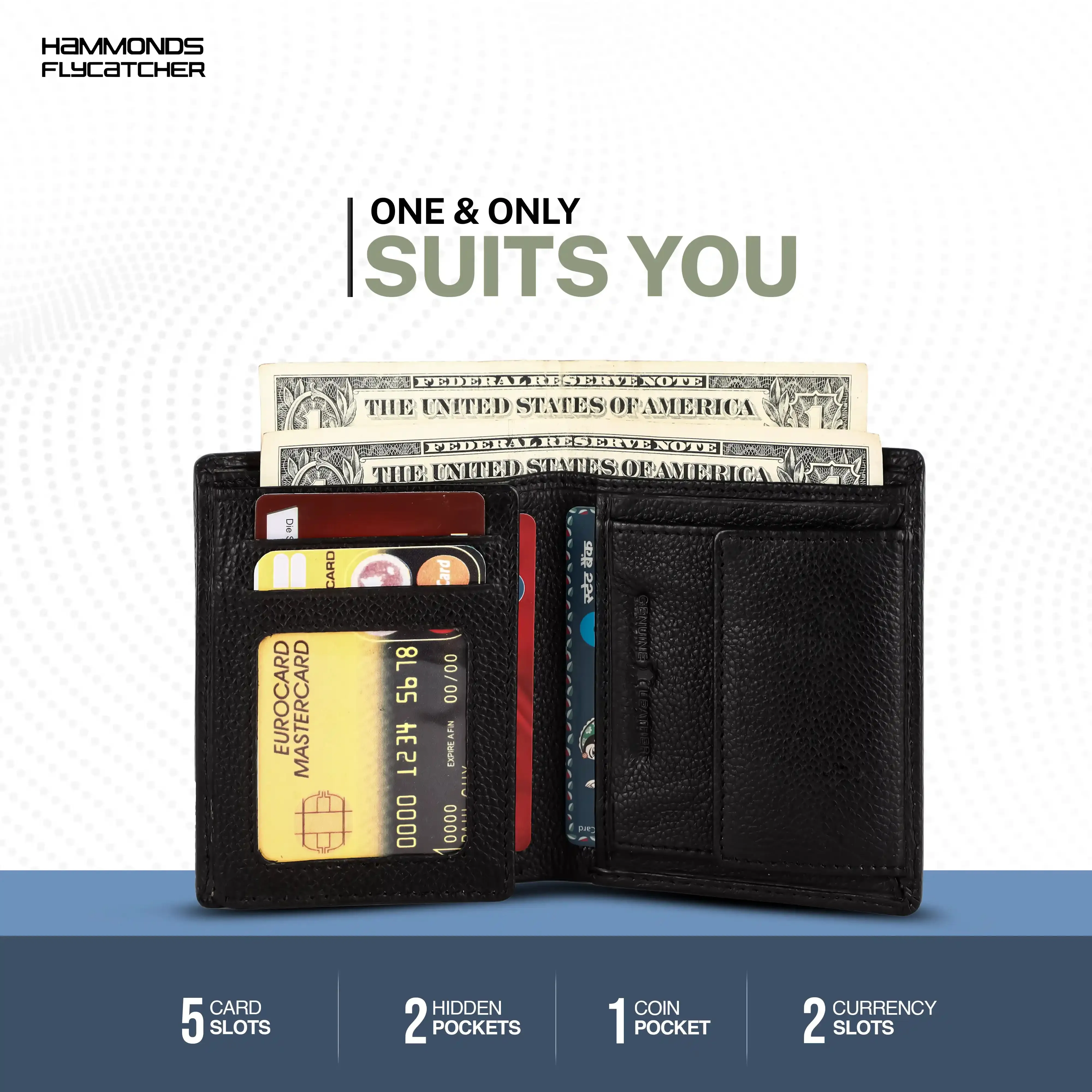 Genuine Leather Money Wallet for Men, RFID Protected - Bi-Fold