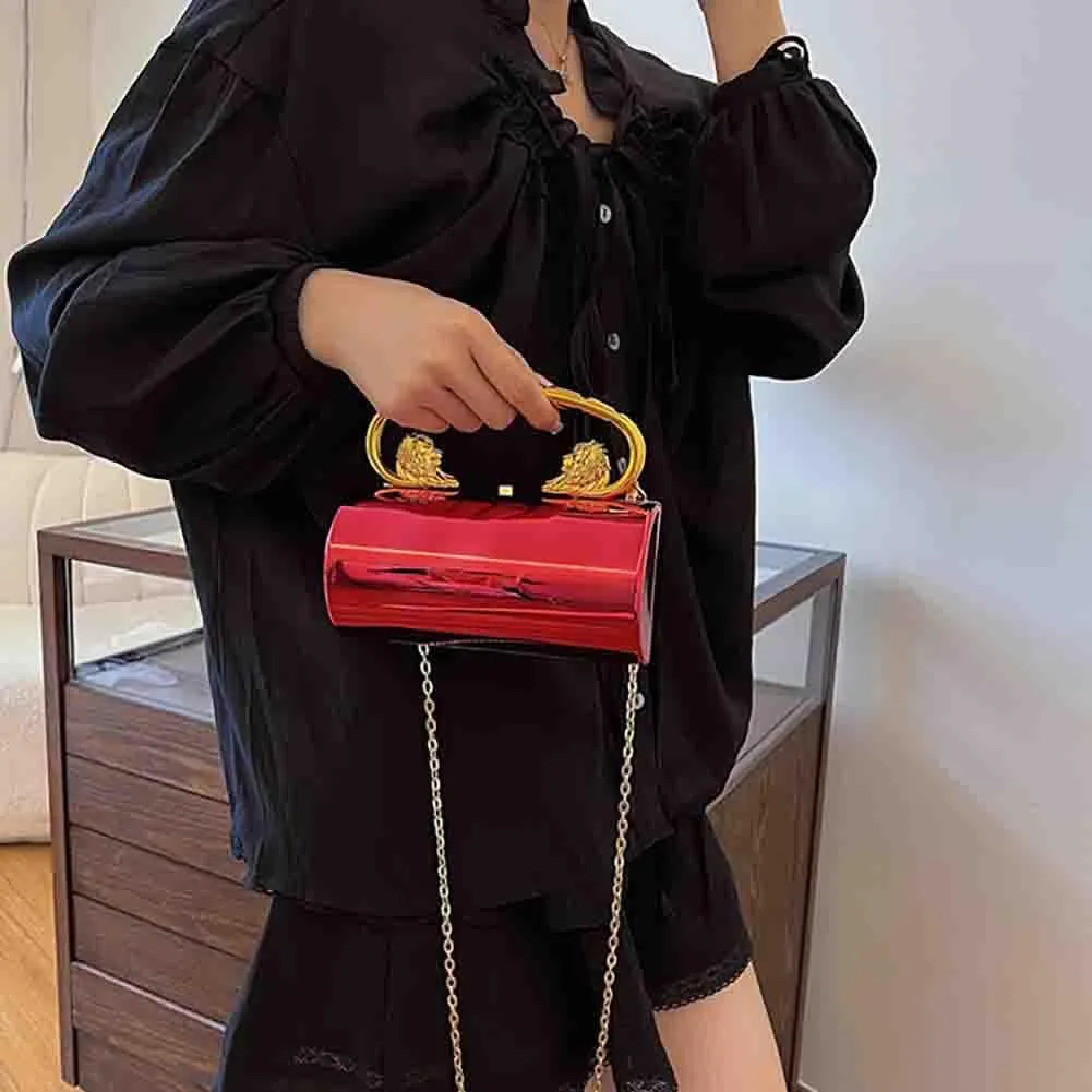 Glossy Acrylic Cylinder Shaped Chain Purse, Novelty Stylish Barrel Shoulder Bag, Versatile Crossbody Bag for Wedding Party