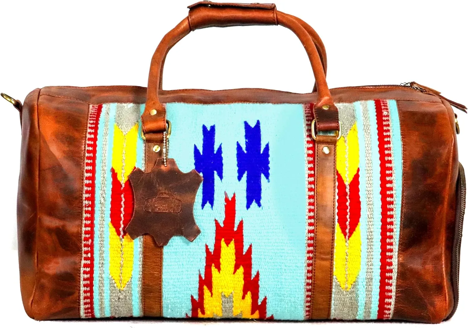 Handmade Premium Duffle Bag leather heavy duty Gym Sports Airplane Overnight Luggage Carry On Unisex Travel Hand woven Rug Bag Wollen Bag Gift for His/Her (RUG DUFFLE BAG STYLE_02)